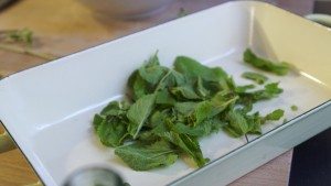Lamm mit Salat aus Granatpfel, Weizen, Spinat, Minze und Haselnüssen